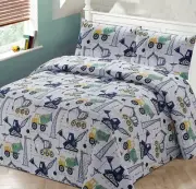 Bedspread Coverlet Quilt Set Kids/Teens Boys Construction Crane Trucks Cement...