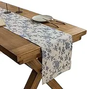 Floral Farmhouse Table Runner - Washable Polyester Cotton for Kitchen, Dining, Coffee Table Decoration (30x260cm/12x102in)