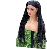 Brown Long Headband Box Braids Wig Braided Dreadlock Wig Synthetic Braiding Beauty Hair Wigs For Women/Men(#1B)