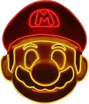Super Mario Mask Light Up LED El Wire Full Face Classic Gaming Party Costume, Cosplay, Halloween Trick or Treat