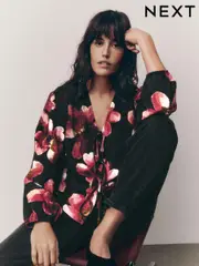 Pink Floral Print Tie Front Long Sleeve Blouse (AA8233) | $36