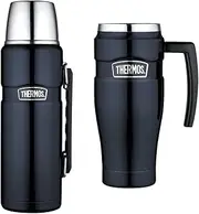 Stainless King Vacuum Insulated Flask, 1.2L, Midnight Blue, SK2010MBAUS and Thermos Stainless King Vacuum Insulated Travel Mug, 470ml, Midnight Blue, SK1000MB4AUS