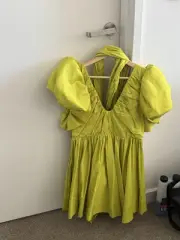 Aje Gretta Bow Back Mini Designer Dress CHARTREUSE GREEN Size au10