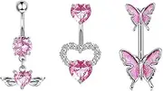 [YANCHUN] Belly Button Ring Belly Button Piercing Pink Belly Button Ring for Women Pink Heart Belly Rings Butterfly Navel Belly Rings Belly Button Ring Dangle Navel Belly Piercing Jewelry
