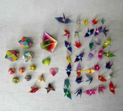 Assorted Handmade Origami paper cranes & Kusudama balls, lilies, hearts