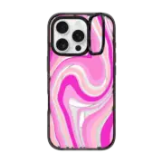 iPhone 16 Pro Impact Ring Stand Case MagSafe Compatible pink swirls transparent pattern