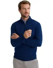 [Oxford] Merino Zip Neck Pure Wool Pullover in Navy
