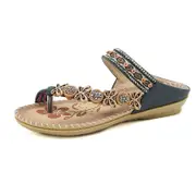 Nevenka Womens Slide Sandals Dressy Bohemian Beaded Flip Flop for Beach-Blue