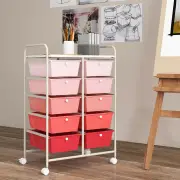 Costway10-Drawer Storage Cart with Universal Wheels and Removable Drawer-Pink