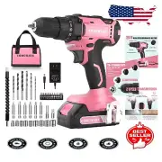 Lightweight 20V Pink Cordless Drill with Variable Speed and Storage Bag