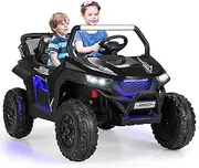 HONEY JOY 2-Seater Ride on Car, 12V Electric UTV w/Remote Control, Spring Suspension, High/Low Speed, Storage, Music, USB Port, FM & Ambience Lights, Electric Car for 3-8 Years Old Kids (Black)