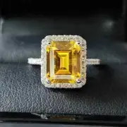 3Ct Emerald Cut Lab Created Citrine Women's Wedding Ring 14K White Gold Plated