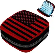 Period Bag,Sanitary Napkin Storage Bag,Black Red Line Flag in The United States,Tampon Bag for Purse