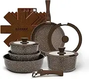 Bakken- Swiss Kitchen Cookware Set - Nonstick Granite Coating, Pots and Pans with Handles and Tempered Glass Lids, PFOA, PFOS, PTFE Free, Ceramic Max Temperature (Up to 500° F), Set of 15 - Dark Gray