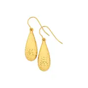 9ct Gold Diamond-cut Bomber Hook Drop Earrings