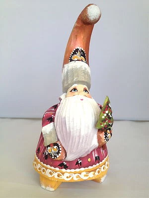 Russian Wooden Hand Carved Hand Painted Santa with a Christmas Tree