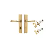 Verona Lever Chamfered Backplate Privacy Kit w Privacy Turn Brushed Brass