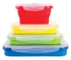 Thin Bins Collapsible Containers – Set of 4 Rectangle Silicone Food Storage C...