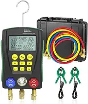 HVAC Gauges Digital Manifold Gauge Set HVAC Dual Pressure&Temp Test 89 Refrigerant Gauges Digital R22/R134A/R410A Refrigerant Recharge Kit 3.5" LCD Display HVAC Manifold Vacuum AC Gauges with Hoses