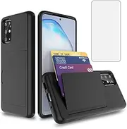 [Asuwish] Phone Case for Samsung Galaxy A71 5G with Tempered Glass Screen Protector Cover and Credit Card Holder Stand Slim Hybrid Mobile Cell Accessories Glaxay A 71 G5 Gaxaly 71A S71 Women Men Black