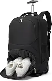 [seyfocnia] Rolling Backpack,Travel Bag with Shoe Compartment Roller Backpacks Wheeled Business Backpack Luggage Carry on Backpack with Wheels for Men Women-Black
