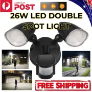 Double Twin Security Garage Spot Flood Light 26W LED Outdoor Sensor Spotlight