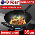 35cm Non Stick Cast Iron Steel Wok With Fry Pan Frying Frypan Gas Cookware AU
