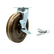 8 Inch High Temp Phenolic Swivel Caster with Bronze Bearing and Brake/Swivel Lck