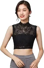 [GPVP] Womens 2 Piece Mock Neck Lace Crop Top Basic Sleeveless Slim Fit Stretchy Cami Cropped Tank Tops