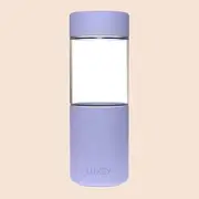 Luxey Cup – 16oz Reusable Glass Coffee Cup | Leakproof, BPA-Free Silicone Lid | Easy to Clean | Barista Size Travel Mug | Dishwasher & Microwave Safe (Periwinkle)
