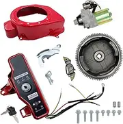 Upgraded Electric Start Kit, Starter Electric Start Kit Fit for Honda Gx160 5.5Hp Gx200 6.5Hp Engines, Starter Motor Flywheel Fan Cover Control Switch Box with Keys Charging Coil Mounting Bolts