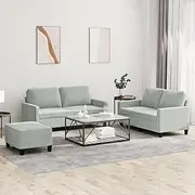 Luxurious 3 Piece Sofa Set with Cushions, Light Grey Velvet - Comfortable Sectional Sofas for Living Room, 2-Seater Couch with Versatile Footstool, Sturdy Metal and Plywood Frame,Ideal for Apartments
