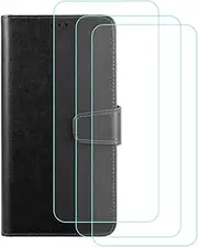 LCEHTOGYE Cover for Motorola Moto G14 + 2 Slice HD Tempered Glass,Shell PU BracketBumper Protective Back Case - Anti-Scratch Screen Protector for Motorola Moto G14-YS61 - RGold