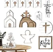 Easter Tiered Tray Decorations Set | Religious Wooden Signs | Easter Tiered Tray Decor Set Signs Rustic Farmhouse Spring Tray Decorations Set for Home Easter Table
