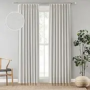 Natural Pinch Pleated Full Blackout Curtains Linen Blended Noise Reducing Window Treatment Panel 84 Inch for Living Room Bedroom Thermal Insulated Back Tab Drapes with Hooks, 2 Panel, 40" Wx84 L