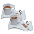 6 Piece 2.5 oz. Modern White Stainless Steel Wave Shaped Caffe Espresso Cups Set