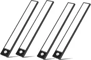 3-Tone Eye-Care Cabinet Light | 80 LED Motion Sensor & Magnetic Mount | USB-C Rechargeable 3 Modes | IP44 Waterproof for Kitchen/Stairs/Basement Lighting (4-Pack-Black, 20 CM)