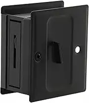 Privacy Sliding Door Lock with Pull, Solid Brass Pocket Door Privacy Lock, Matte Black, 1 Pack