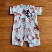 Bonds Baby Christmas Reindeer Grey Zip Wondersuit Romper BNWT Size 0