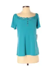 CeCe by Cynthia Steffe Top Womens Small Blue Solid Short Sleeve Blouse Ladies