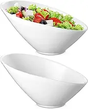 HUIRUMM Salad Bowl, 26 oz Porcelain White Slanted Bowls, 2 Pack Porcelain Angled Serving Bowls Ceramic White Salad Bowls Set Slanted Bowls, Pasta, Soup, Microwave & Dishwasher Safe,770 ml