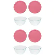 Pyrex 7402 6-Cup Sculpted Glass Bowls and 7402-PC Retro Pink Lids (4-Pack)