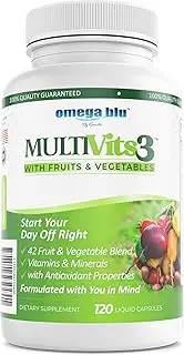 Multivitamins - Multi Vits 3 Natural Fruit and Vegetable Based Vitamins - Antioxidant CoQ10, Vitamins, and Minerals - Supplement for Everyday Health and Energy - 120 Capsules