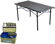 Kings Aluminium Roll Up Camping Table Large 71x140cm + Picnic Set - 37 Piece