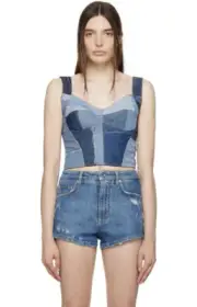 Dolce Gabbana Denim Patchwork Corset Top Sz 40 / 2-4 Blue $1295