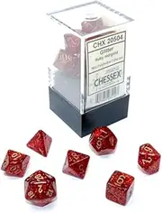 Chessex Mini Polyhedral 7D Glitter Style Dice Set, Ruby/Gold (7 Piece)