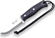Survival Knife Joker Ember Scandi CM122, 10,5 cm Blade of Sandvik Steel 14C28N, Micarta Canvas Handle, Leather Sheath, Includes Paracord, Tool for Fishing, Hiking, Camping and Hiking