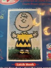 Vintage J&P Coats Latch Hook Springtime Charlie Brown Kit Peanuts Crochet Rug