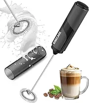 BIBECARE Milk Frother Handheld – Double Whisk Electric Battery-Operated Drink Mixer with Stainless Steel Stirrer Whisk & Cover – for Coffee, Cappuccino, Latte, Frappe, Matcha, Hot Chocolate