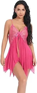 [YIYELIY] Women Lace Nightdress Dresses Lingerie Sexy Nightwear Dress Sleepwear Nightgown WetLook Clubwear